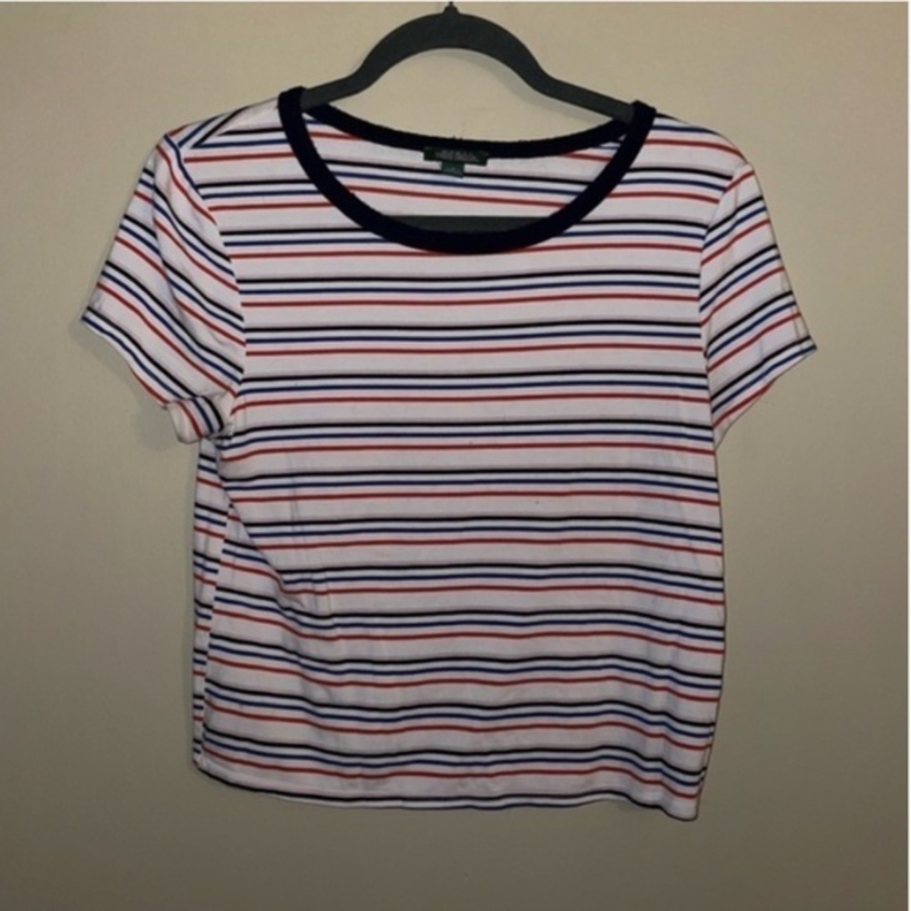 Wild Fable Women Multi Colored  Striped Short Sleeve Crop Top Size Medium